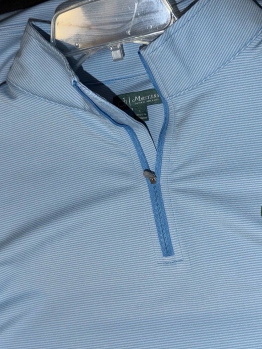 Masters Light Blue Micro-Stripe Quarter-Zip Pullover